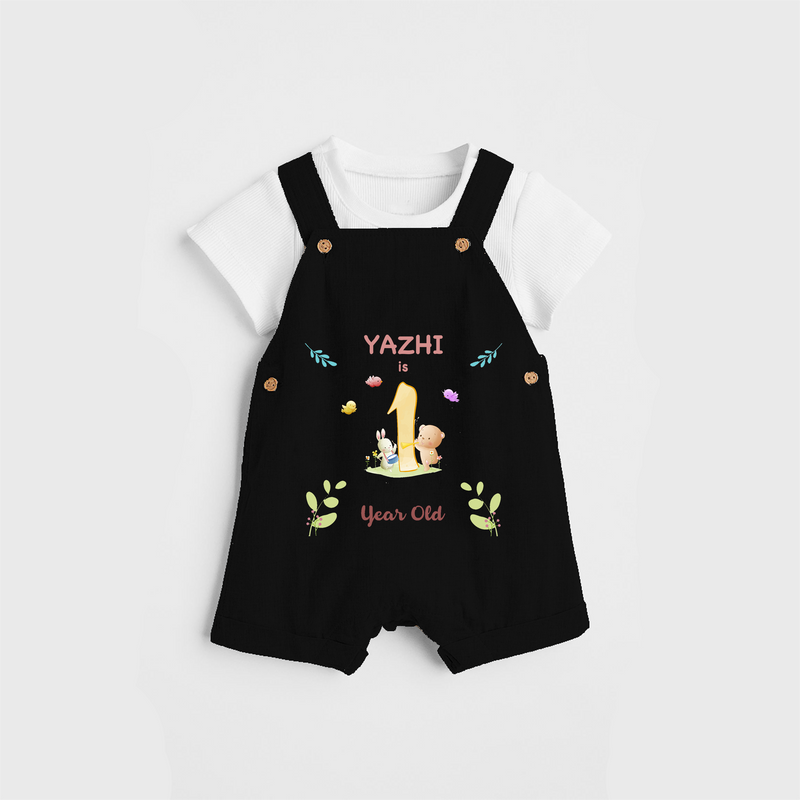 Celebrate The 12th Month Birthday Custom Dungaree set, Personalized with your little one's name - BLACK - 0 - 5 Months Old (Chest 17")