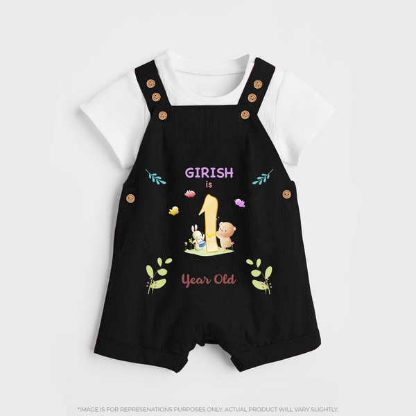 1 Year Milestone Baby Dungaree Set Outfit | Personalized Dungaree Set | Perfect for Photoshoots - BLACK - 0 - 5 Months Old (Chest 18")