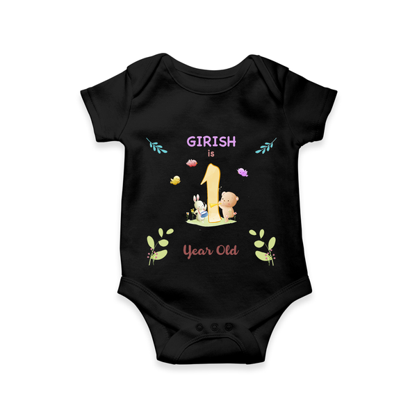 1 Year Milestone Baby Bodysuit Outfit | Personalized Romper/Onesie | Perfect for Photoshoots - BLACK - New Born (Chest 14")
