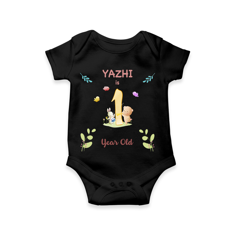 Celebrate The 12th Month Birthday Custom Romper/ Onesie, Personalized with your little one's name - BLACK - 0 - 3 Months Old (Chest 16")