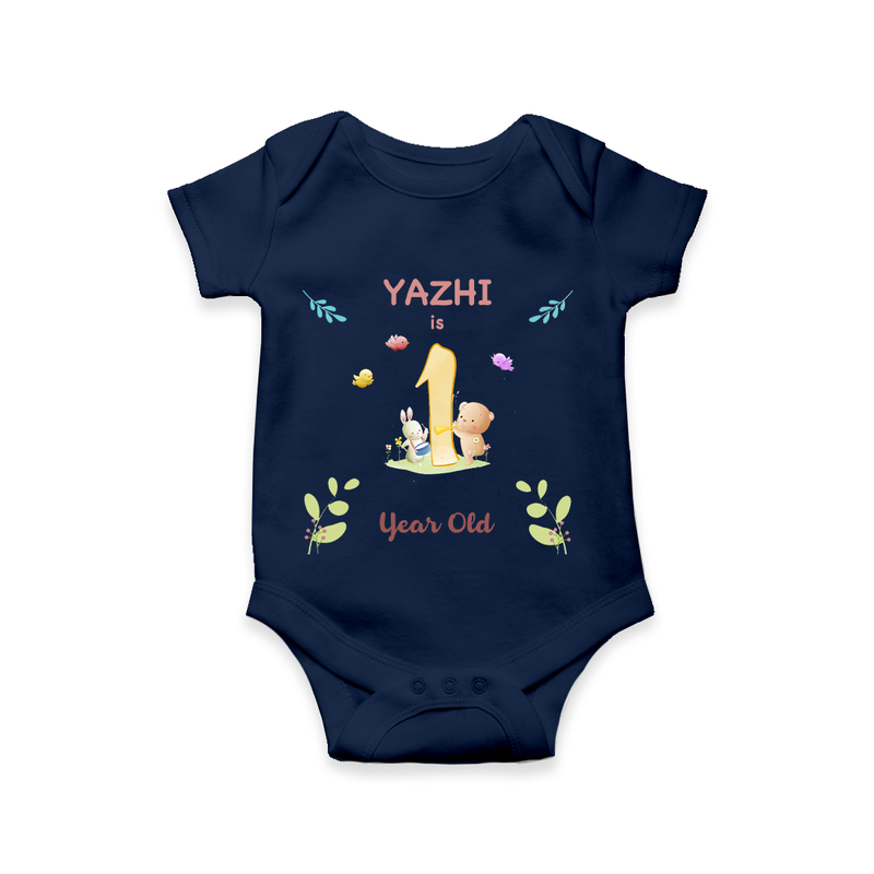 Celebrate The 12th Month Birthday Custom Romper/ Onesie, Personalized with your little one's name - NAVY BLUE - 0 - 3 Months Old (Chest 16")