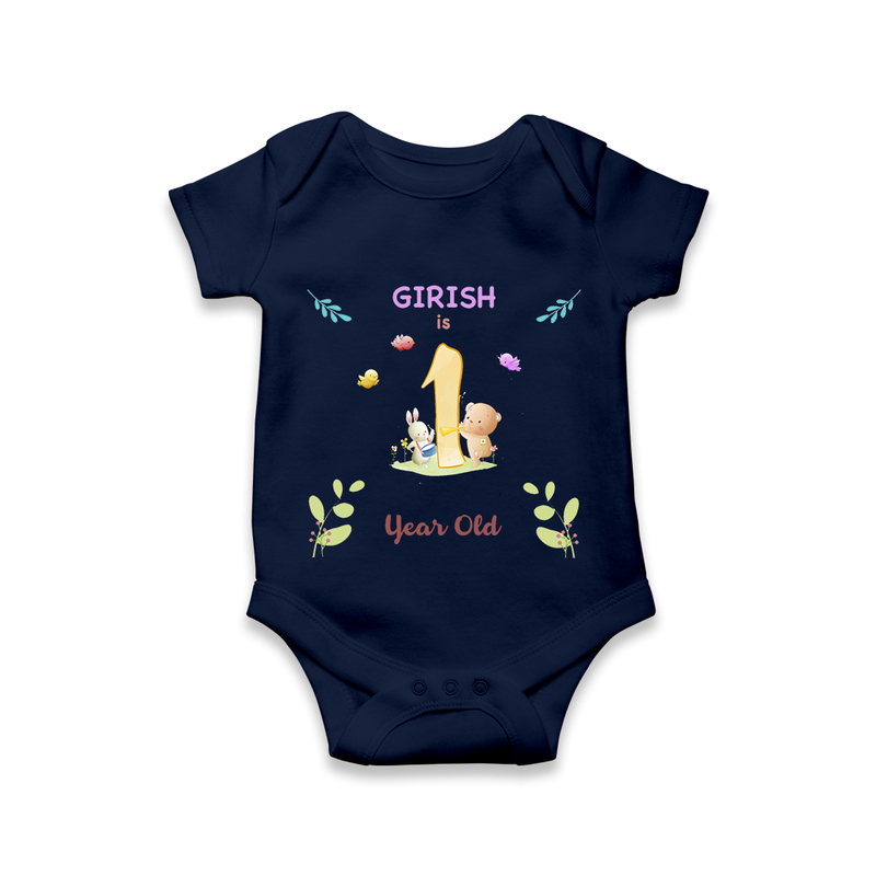1 Year Milestone Baby Bodysuit Outfit | Personalized Romper/Onesie | Perfect for Photoshoots - NAVY BLUE - New Born (Chest 14")