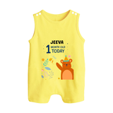 Cute Newborn Romper Suit/ Sleeveless Romper for 1 Month | Custom Name & Style Options - PASTEL YELLOW - 0 - 5 Months Old (Chest 18")