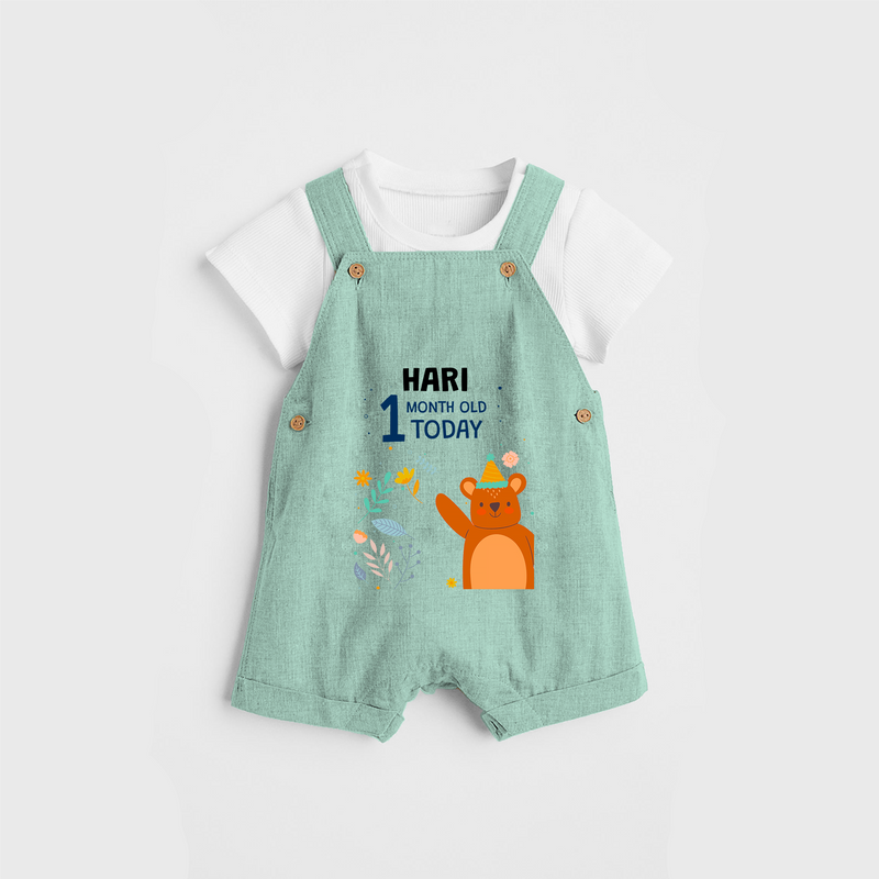 Commemorate your little one's 1st month with a custom Dungaree set, personalized with their name! - LIGHT GREEN - 0 - 5 Months Old (Chest 17")