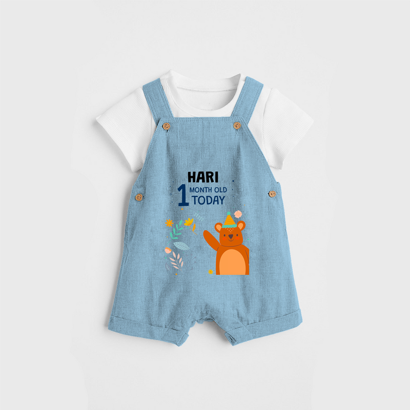 Commemorate your little one's 1st month with a custom Dungaree set, personalized with their name! - SKY BLUE - 0 - 5 Months Old (Chest 17")
