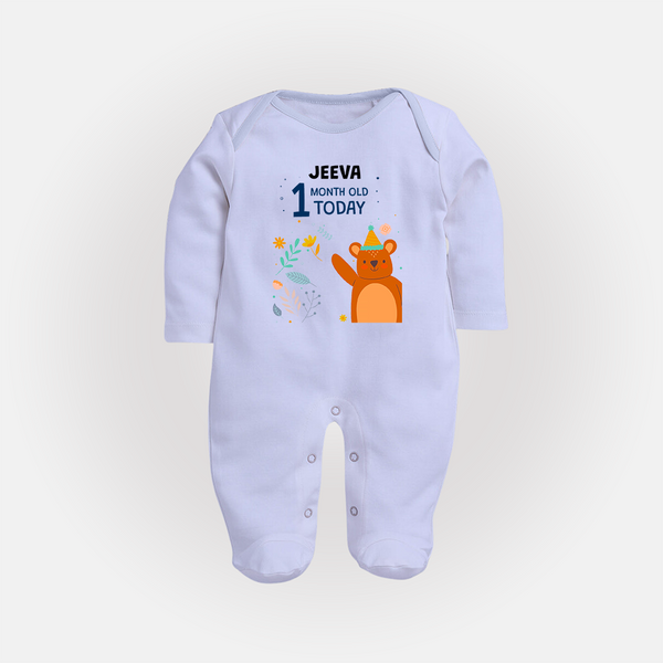 Cute Newborn Full Sleeve Bodysuit/ Sleep Suit/ Jumpsuit for 1 Month | Custom Name & Style Options - BABY BLUE - New Born (Chest 7.5")