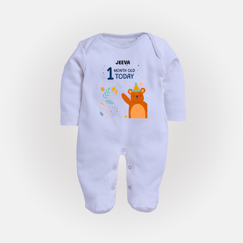 Celebrate The Magic Of Your Baby's First Month With Our Elegant And Customized Sleep Suit For Babies - BABY BLUE - New Born (Chest 7.5")