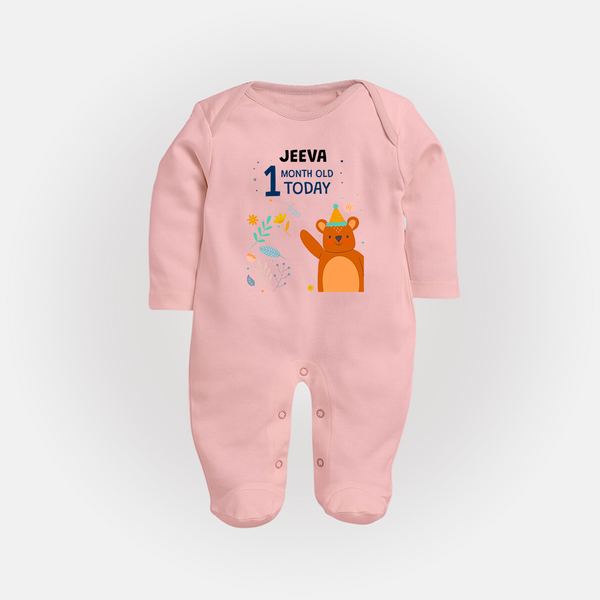 Cute Newborn Full Sleeve Bodysuit/ Sleep Suit/ Jumpsuit for 1 Month | Custom Name & Style Options - BABY PINK - New Born (Chest 7.5")