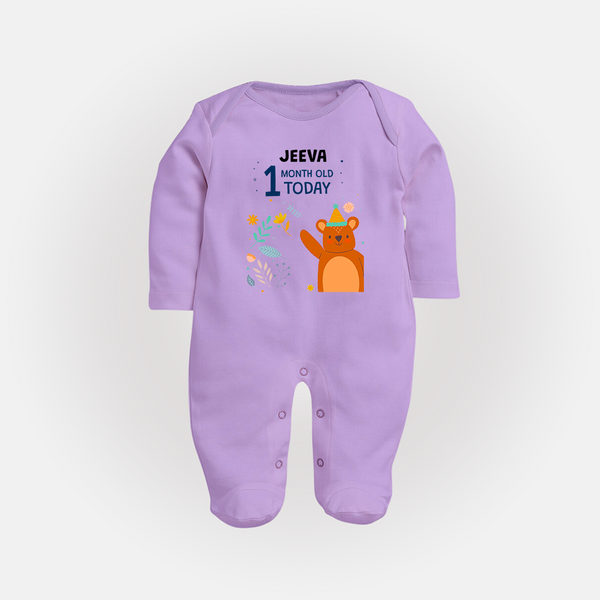 Cute Newborn Full Sleeve Bodysuit/ Sleep Suit/ Jumpsuit for 1 Month | Custom Name & Style Options - LILAC - New Born (Chest 7.5")