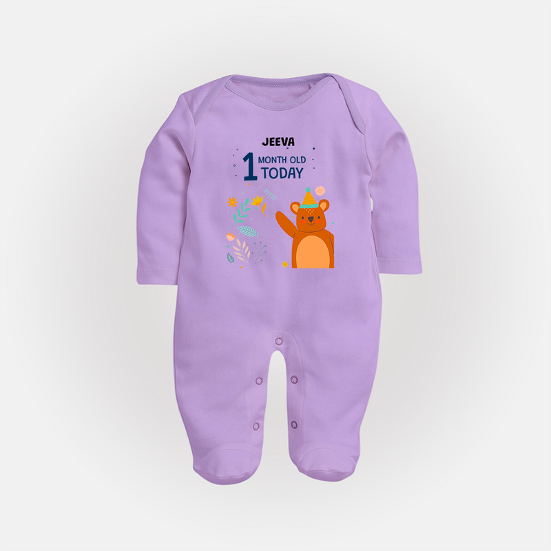 Celebrate The Magic Of Your Baby's First Month With Our Elegant And Customized Sleep Suit For Babies - LILAC - New Born (Chest 7.5")