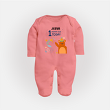 Cute Newborn Full Sleeve Bodysuit/ Sleep Suit/ Jumpsuit for 1 Month | Custom Name & Style Options - PEACH - New Born (Chest 7.5")