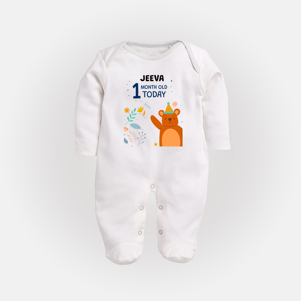 Cute Newborn Full Sleeve Bodysuit/ Sleep Suit/ Jumpsuit for 1 Month | Custom Name & Style Options - WHITE - New Born (Chest 7.5")