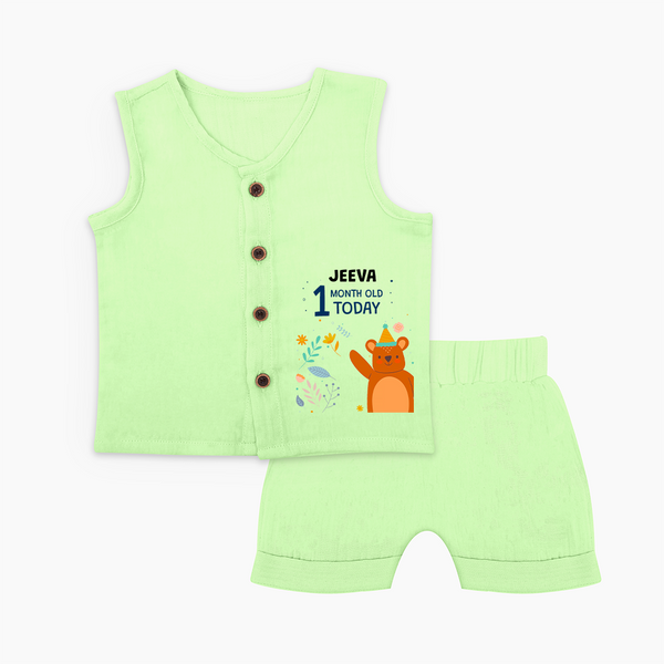 Cute Newborn Jabla Set for 1 Month | Custom Name & Style Options - PASTEL GREEN - 0 - 3 Months Old (Chest 9.8")