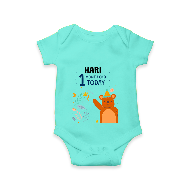 Commemorate your little one's 1st month with a custom romper/onesie, personalized with their name! - ARCTIC BLUE - 0 - 3 Months Old (Chest 16")
