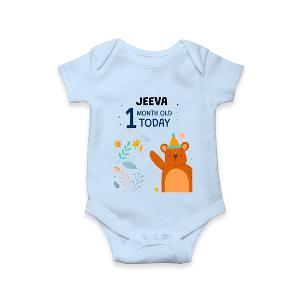 Cute Newborn Romper/Onesie for 1 Month | Custom Name & Style Options - BABY BLUE - New Born (Chest 14")
