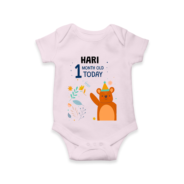 Commemorate your little one's 1st month with a custom romper/onesie, personalized with their name! - BABY PINK - 0 - 3 Months Old (Chest 16")
