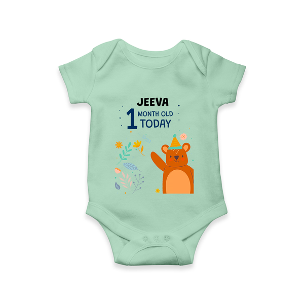 Cute Newborn Romper/Onesie for 1 Month | Custom Name & Style Options - MINT GREEN - New Born (Chest 14")