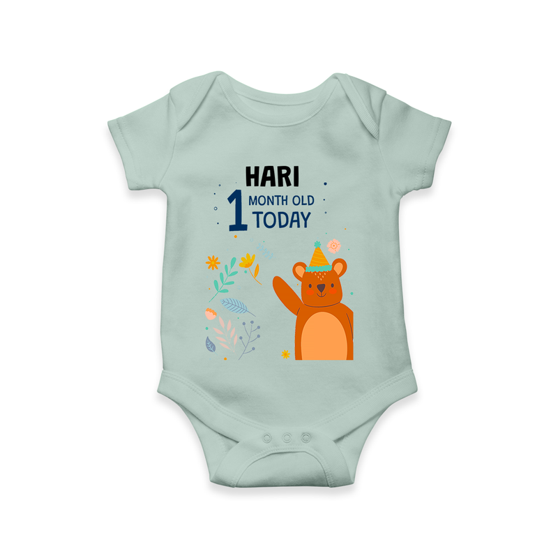 Commemorate your little one's 1st month with a custom romper/onesie, personalized with their name! - MINT GREEN - 0 - 3 Months Old (Chest 16")
