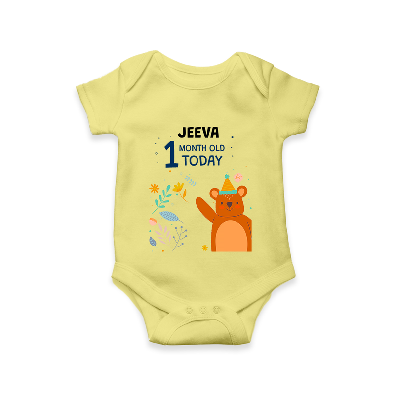 Cute Newborn Romper/Onesie for 1 Month | Custom Name & Style Options - PASTEL YELLOW - New Born (Chest 14")