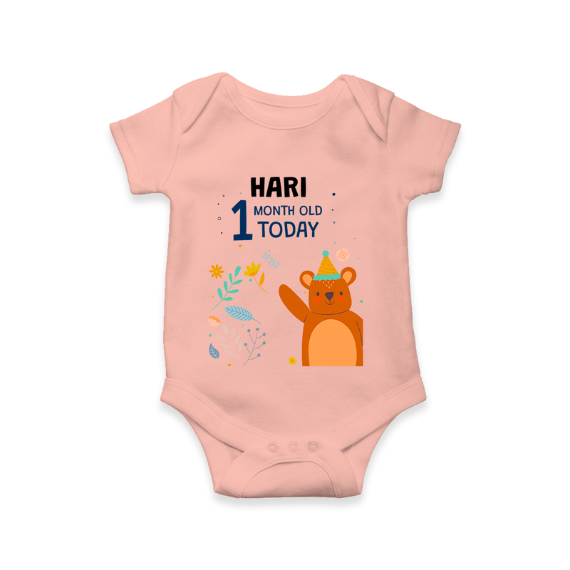 Commemorate your little one's 1st month with a custom romper/onesie, personalized with their name! - PEACH - 0 - 3 Months Old (Chest 16")