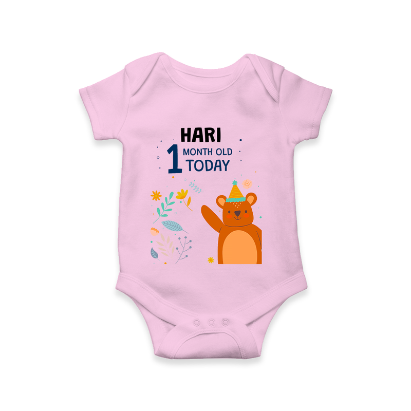 Commemorate your little one's 1st month with a custom romper/onesie, personalized with their name! - PINK - 0 - 3 Months Old (Chest 16")