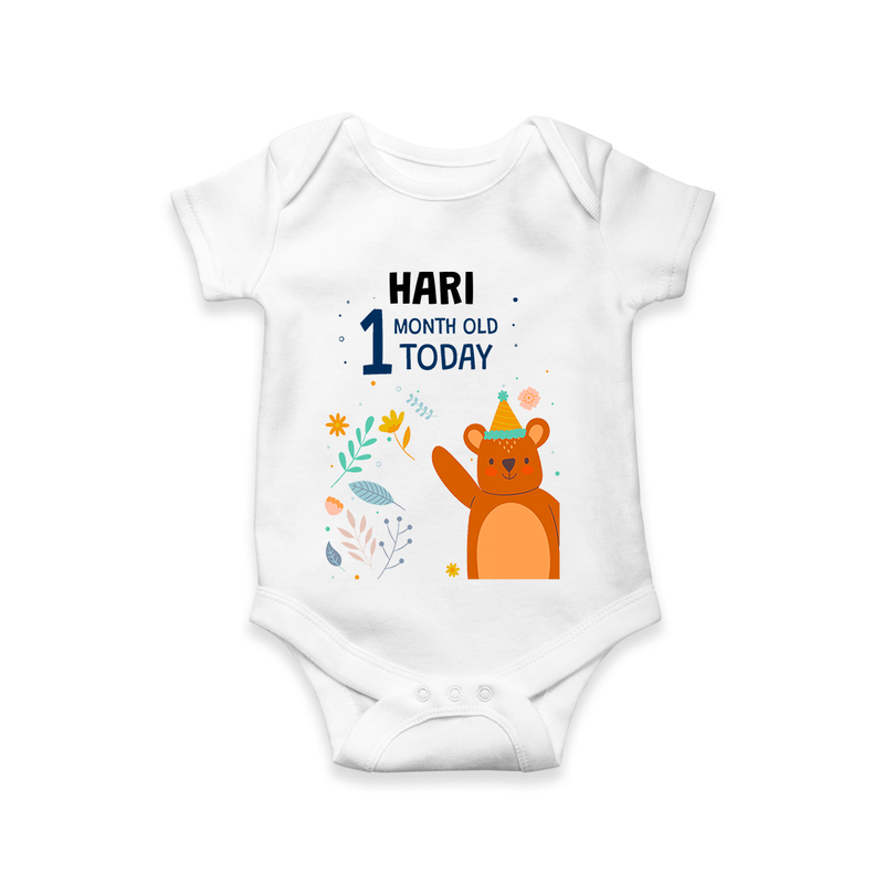 Commemorate your little one's 1st month with a custom romper/onesie, personalized with their name! - WHITE - 0 - 3 Months Old (Chest 16")