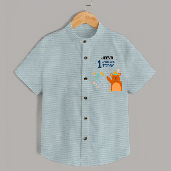 Cute Newborn Shirt for 1 Month | Custom Name & Style Options - ARCTIC BLUE - 0 - 6 Months Old (Chest 23")