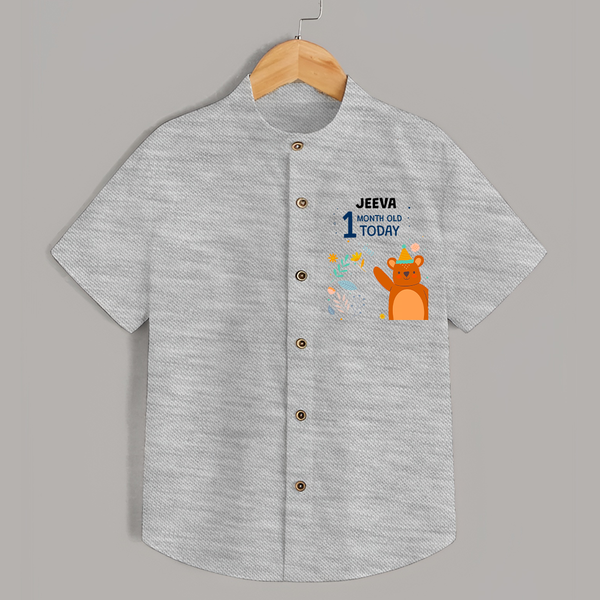 Cute Newborn Shirt for 1 Month | Custom Name & Style Options - GREY - 0 - 6 Months Old (Chest 23")