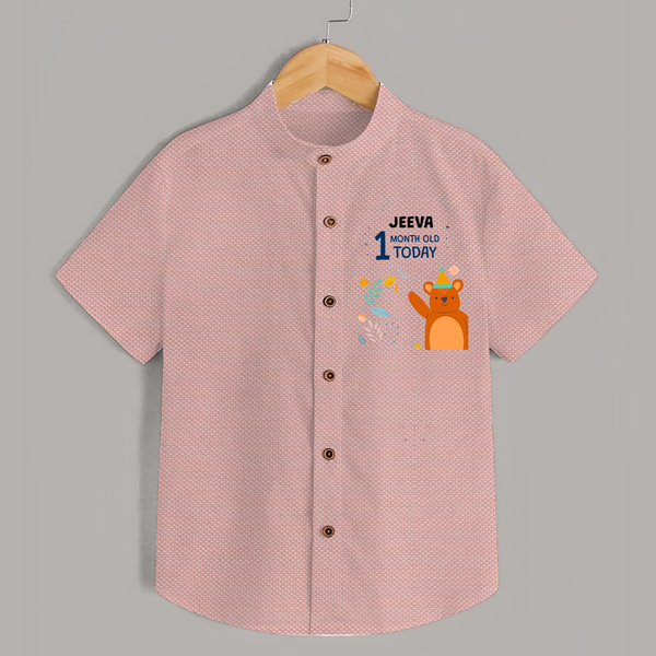 Cute Newborn Shirt for 1 Month | Custom Name & Style Options - PEACH - 0 - 6 Months Old (Chest 23")