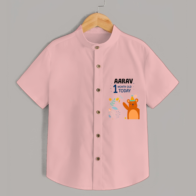 Commemorate your little one's 1st month with a custom Shirt, personalized with their name! - PEACH - 0 - 6 Months Old (Chest 21")