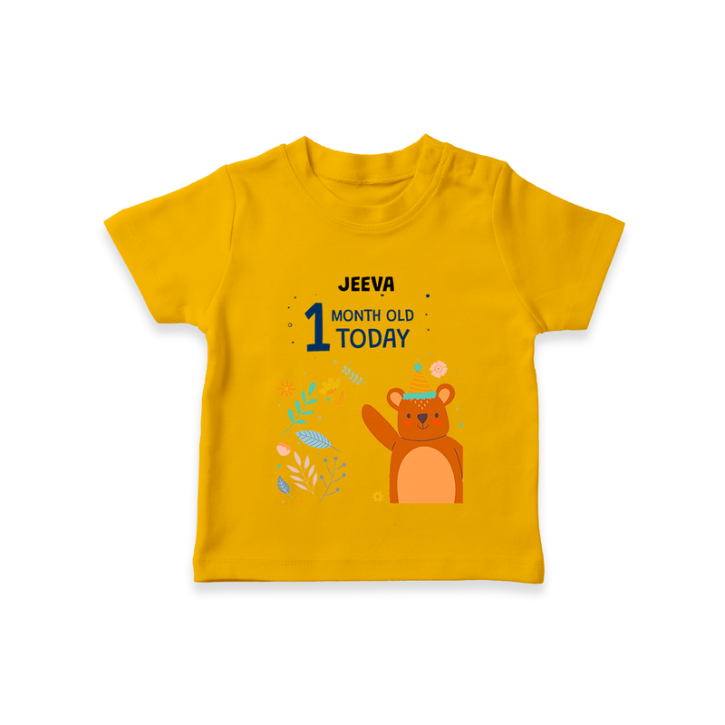 Celebrate The Magic Of Your Baby's First Month With Our Elegant And Customized T-Shirt For Babies - CHROME YELLOW - 0-5 Months Old (Chest 17")