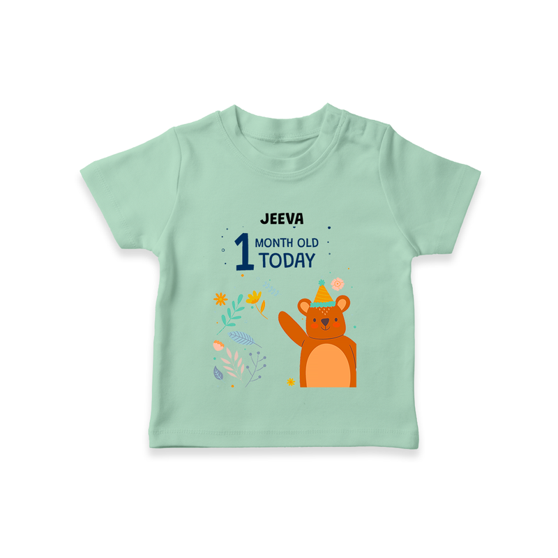 Celebrate The Magic Of Your Baby's First Month With Our Elegant And Customized T-Shirt For Babies - MINT GREEN - 0-5 Months Old (Chest 17")