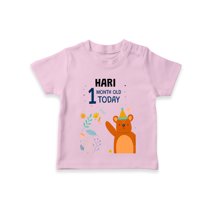 Commemorate your little one's 1st month with a custom T-Shirt, personalized with their name! - PINK - 0 - 5 Months Old (Chest 17")