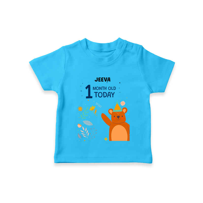 Celebrate The Magic Of Your Baby's First Month With Our Elegant And Customized T-Shirt For Babies - SKY BLUE - 0-5 Months Old (Chest 17")