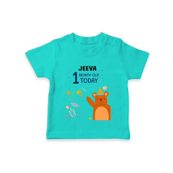 Cute Newborn T-Shirt for 1 Month | Custom Name & Style Options - TEAL - 0-5 Months Old (Chest 17")