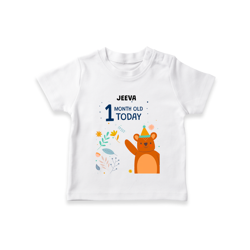 Celebrate The Magic Of Your Baby's First Month With Our Elegant And Customized T-Shirt For Babies - WHITE - 0-5 Months Old (Chest 17")