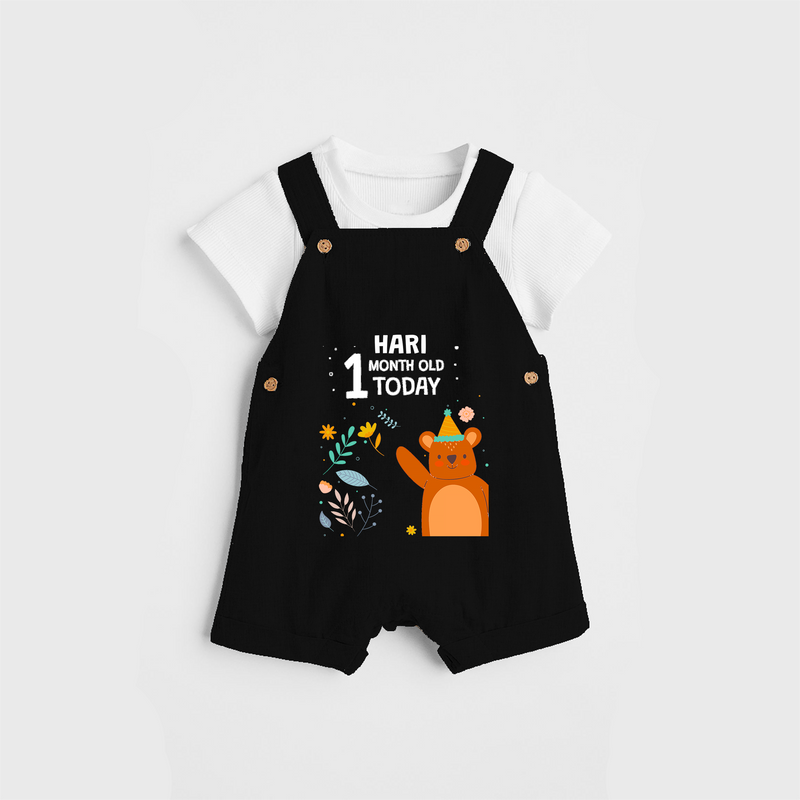 Commemorate your little one's 1st month with a custom Dungaree set, personalized with their name! - BLACK - 0 - 5 Months Old (Chest 17")