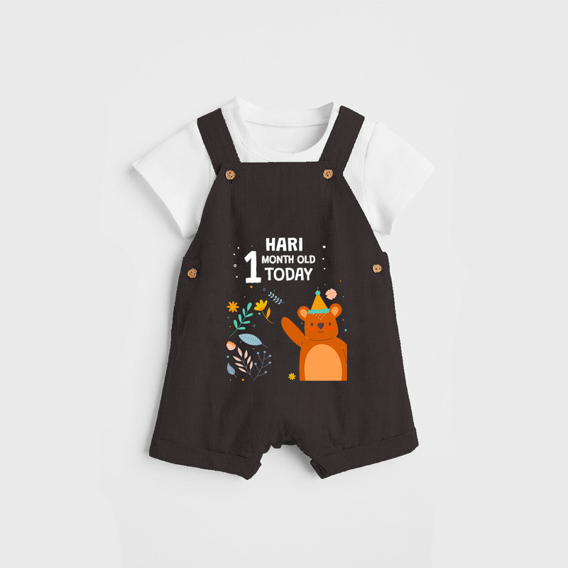 Commemorate your little one's 1st month with a custom Dungaree set, personalized with their name! - CHOCOLATE BROWN - 0 - 5 Months Old (Chest 17")