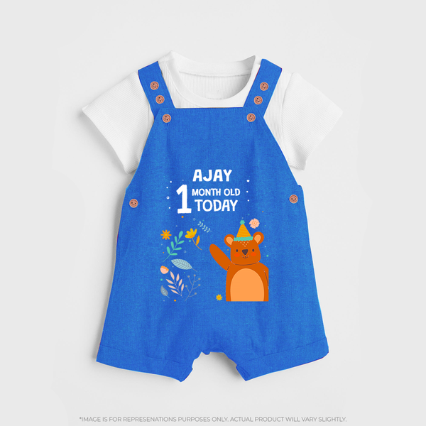 Cute Newborn Dungaree Set for 1 Month | Custom Name & Style Options - COBALT BLUE - 0 - 5 Months Old (Chest 18")