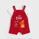 Celebrate The Magic Of Your Baby's First Month With Our Elegant And Customized Dungaree Set For Babies - RED - 0 - 5 Months Old (Chest 18")