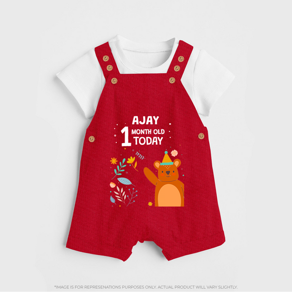 Cute Newborn Dungaree Set for 1 Month | Custom Name & Style Options - RED - 0 - 5 Months Old (Chest 18")