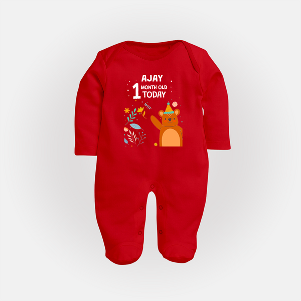 Cute Newborn Full Sleeve Bodysuit/ Sleep Suit/ Jumpsuit for 1 Month | Custom Name & Style Options - RED - New Born (Chest 7.5")