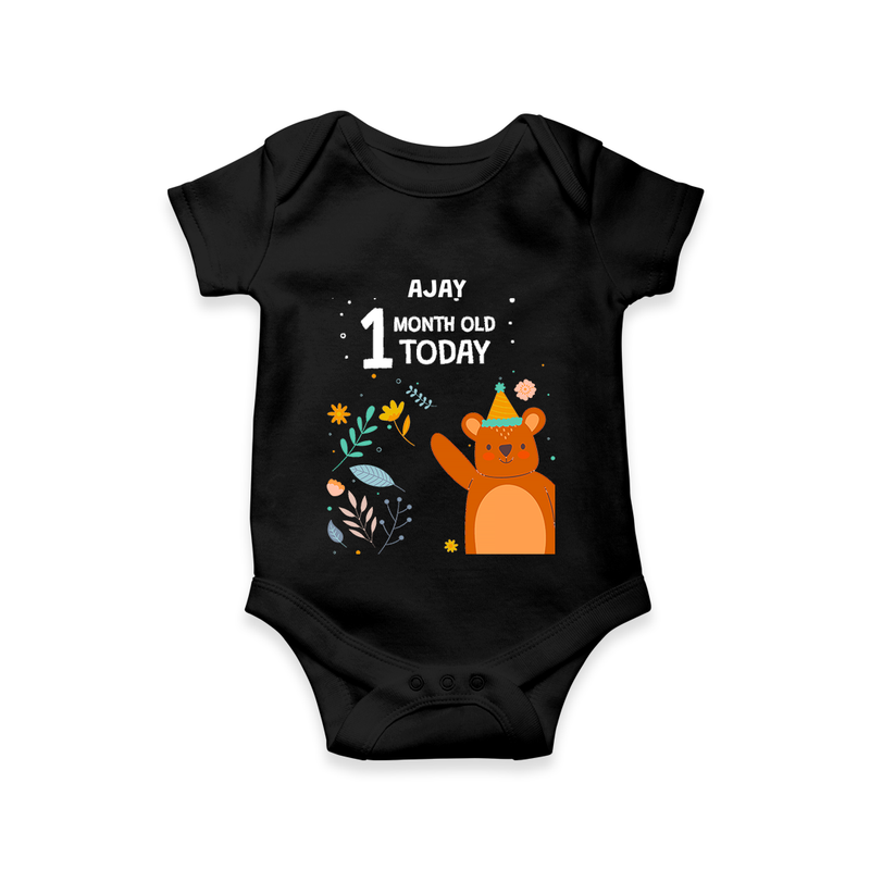 Celebrate The Magic Of Your Baby's First Month With Our Elegant And Customized Romper For Babies - BLACK - 0 - 3 Months Old (Chest 16")