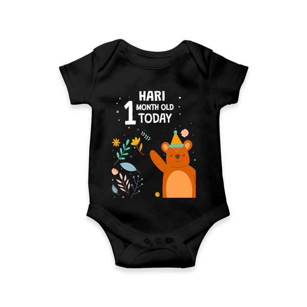 Commemorate your little one's 1st month with a custom romper/onesie, personalized with their name! - BLACK - 0 - 3 Months Old (Chest 16")