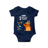 Commemorate your little one's 1st month with a custom romper/onesie, personalized with their name! - NAVY BLUE - 0 - 3 Months Old (Chest 16")