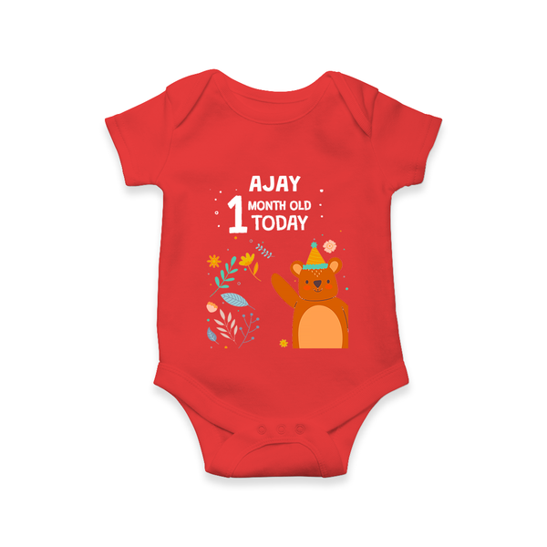 Cute Newborn Romper/Onesie for 1 Month | Custom Name & Style Options - RED - New Born (Chest 14")
