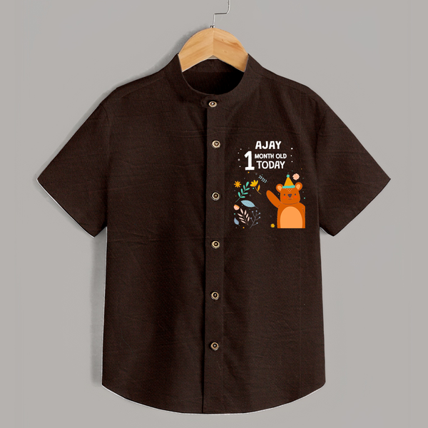 Cute Newborn Shirt for 1 Month | Custom Name & Style Options - CHOCOLATE BROWN - 0 - 6 Months Old (Chest 23")