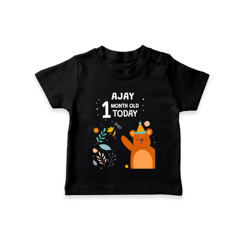 Cute Newborn T-Shirt for 1 Month | Custom Name & Style Options - BLACK - 0-5 Months Old (Chest 17")