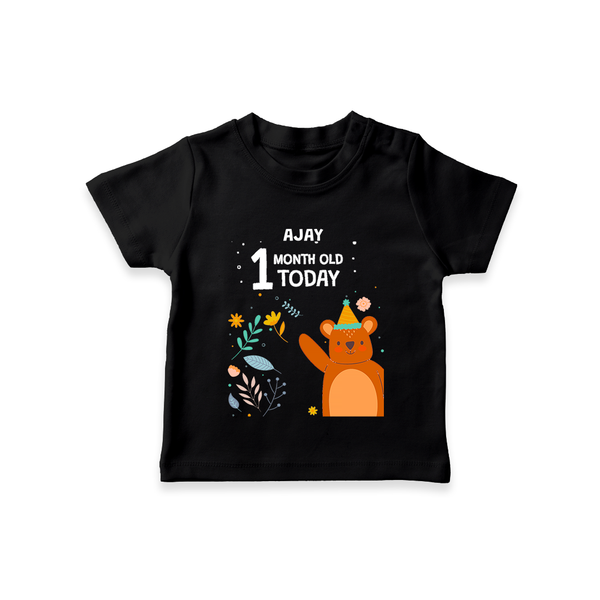 Celebrate The Magic Of Your Baby's First Month With Our Elegant And Customized T-Shirt For Babies - BLACK - 0-5 Months Old (Chest 17")