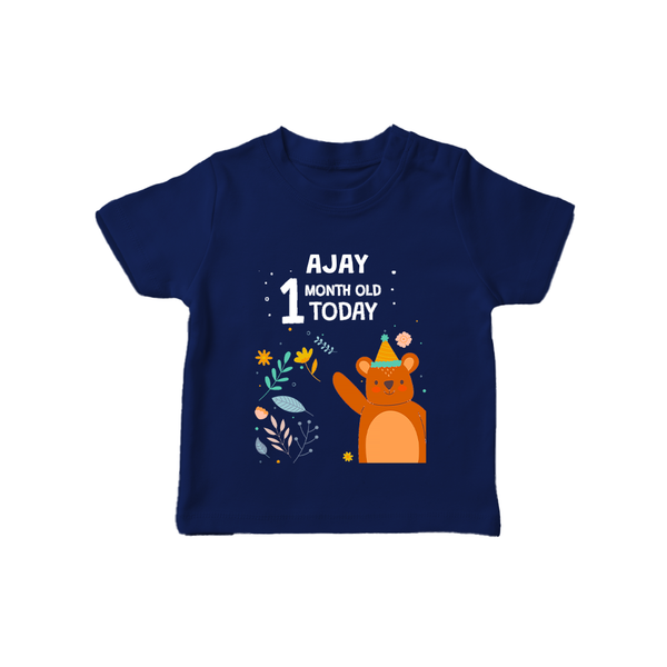 Cute Newborn T-Shirt for 1 Month | Custom Name & Style Options - NAVY BLUE - 0-5 Months Old (Chest 17")